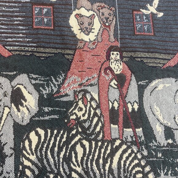 Vintage Noahs Ark Tapestry Blanket ‘And they came two by two’ 1994 fringed - Picture 4 of 9